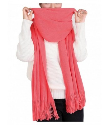 Wander Agio Women's Warm Long Scarves Winter Scarfs Pure Color Scarf Tassel - Melon Red - CT186GKK66Z