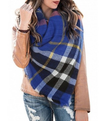 Womens Blanket Scarf Plaid Winter Fall Warm Tartan Shawls Wraps Chunky Classic Soft Scarfs - 1-blue - CQ186C3MOQE