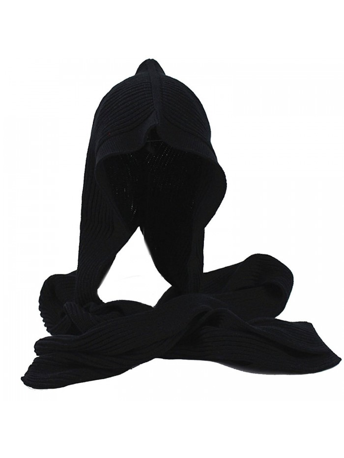 LerBen Warm Knit Hooded Scarf Wrap Cap Women Crochet Hoodie Hat - Black - CE188MSADE2