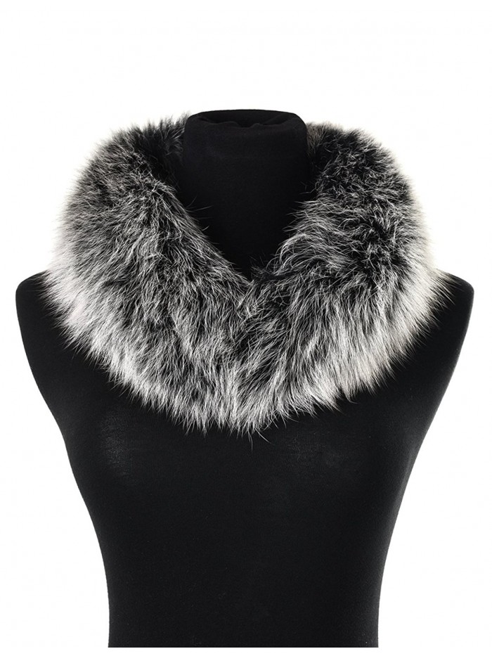 Ferand Women's Elegant Warm Real Fox Fur Stand-up Collar Scarf- Soft Neck Warmer for Winter - Black Frost - CN1883MUG70
