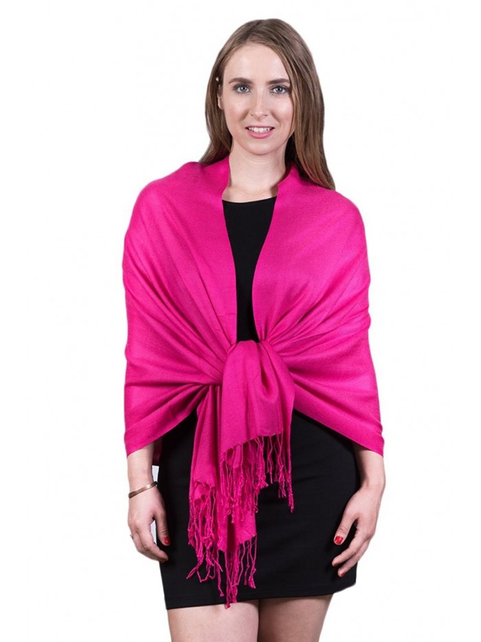 Fashmina Pure Solid Pashmina Shawl Scarf - Silky soft- Opaque - Hot Pink - CU1880THENS