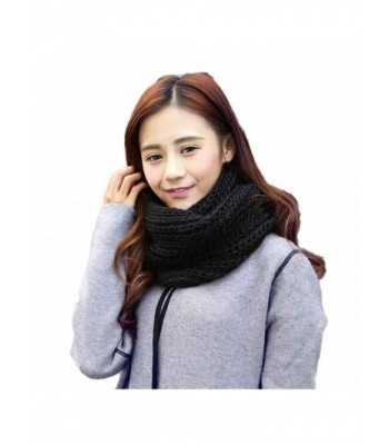 Amiley Women Knitted Neck Warmer Circle Wool Blend Cowl Multi-purpose Scarves - Black - CA12N8QRKTJ