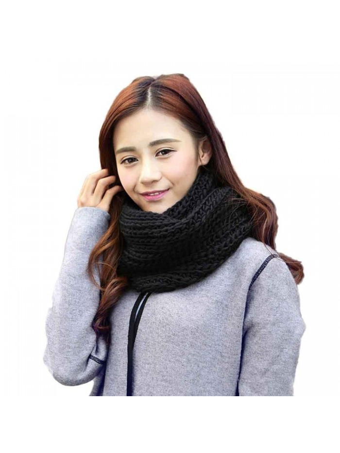 Amiley Women Knitted Neck Warmer Circle Wool Blend Cowl Multi-purpose Scarves - Black - CA12N8QRKTJ