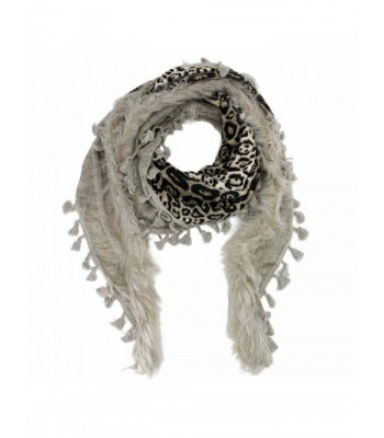 Leopard Shawl Wrap With Faux Fur Trim - Beige - CC119V9BLN3