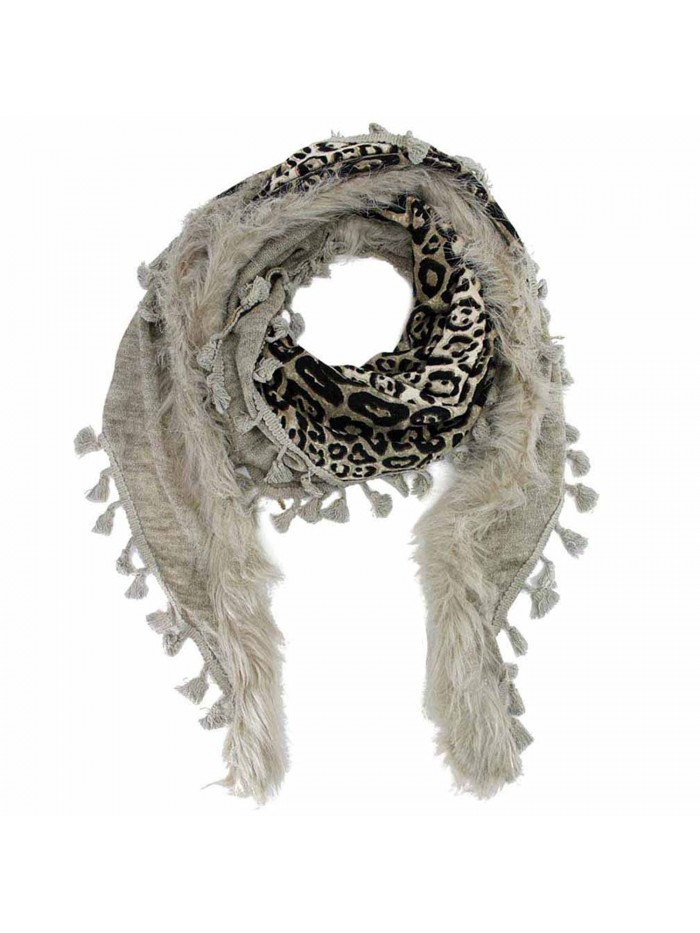 Leopard Shawl Wrap With Faux Fur Trim - Beige - CC119V9BLN3