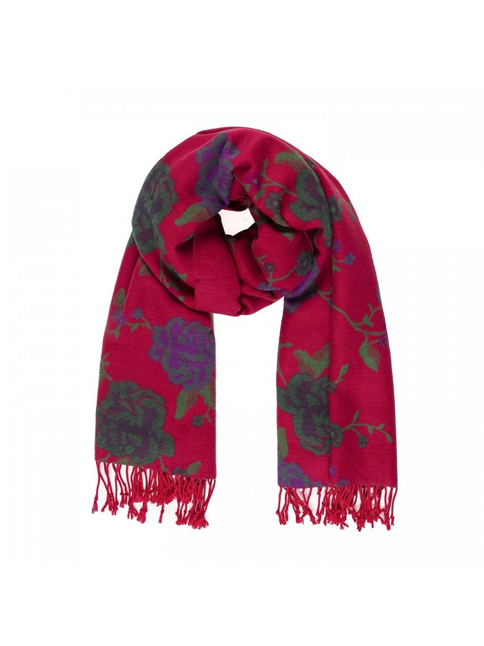 Melifluos Women Scarves Floral Design Elegant Long Cashmere Feeling Shawl Wrap - Red - CW12O1UFY9Y