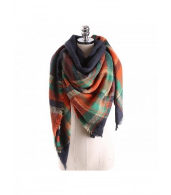 Surblue Women's Oversized Large Tartan Plaid Blanket Scarf Wrap Shawl with Hair Tie- Color Blocking - Orange - C512NSJJW18