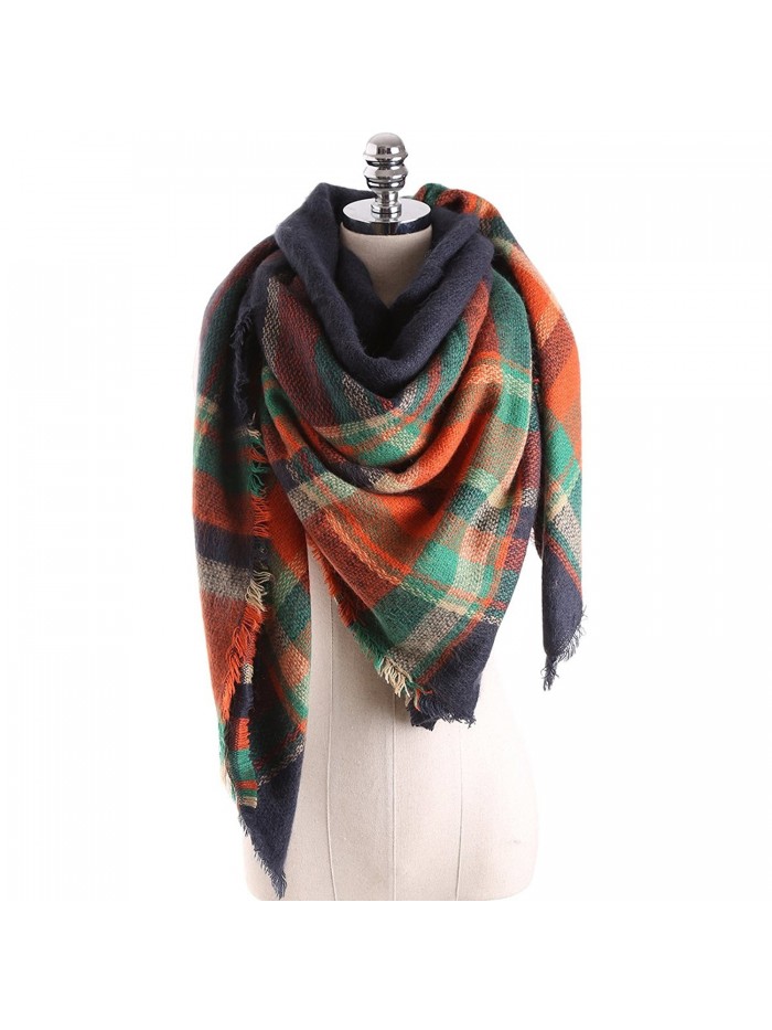 Surblue Women's Oversized Large Tartan Plaid Blanket Scarf Wrap Shawl with Hair Tie- Color Blocking - Orange - C512NSJJW18