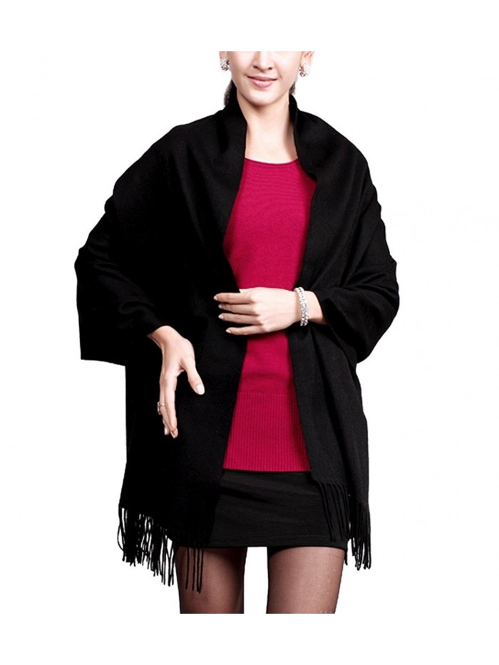 NOVAWO Extra Large 78"x27" Soft Cashmere and Wool Shawl Wrap for Women (8 colors) - Black - CQ11OTV4CBV