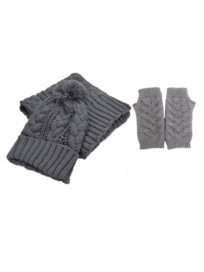 Jelinda Women Warm Knitted Scarf Gloves and Hat Winter Set - Gray - CR12O7D0FVG