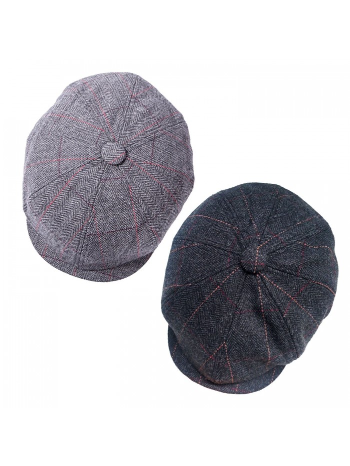 2 Pack of Men's Classic 8 Panel Wool Blend Applejack Newsboy Snap Brim Collection Ivy Hat - Mix Color1 - CP187K064X3