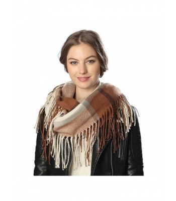 Women's Winter Plaid Multi Pattern Infinity Scarf with Brooch. - 6020-beige - CF12N0JC0ET