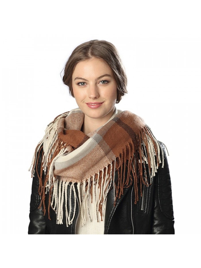 Women's Winter Plaid Multi Pattern Infinity Scarf with Brooch. - 6020-beige - CF12N0JC0ET