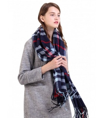 MisShow Women Plaid Tassel Chunky Blanket Shawl Scarf Wrap Scarves for Winter - Navy - C0188UUDCUX