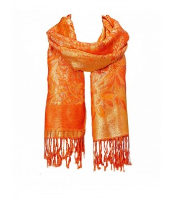 Fashion Lightweight Floral Fashion Lace Fringe Scarf Wrap Pashmina Shawl wrap Stole for Women - Orange - CM184XWZI6H