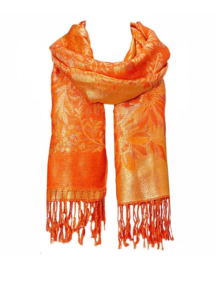 Fashion Lightweight Floral Fashion Lace Fringe Scarf Wrap Pashmina Shawl wrap Stole for Women - Orange - CM184XWZI6H