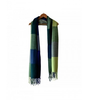 LARRONKETY Women's Fashion Long Shawl Big Grid Winter Warm Large Tassel Scarf - Blue Green - C4187CUN76G