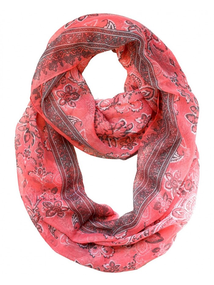 KMystic Flower Print Infinity Loop Scarf - Ethnic Coral - CM11VSR1U4B