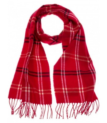 SilverHooks Soft & Warm Plaid Cashmere Scarf w/ Gift Box - Red &Black Plaid Stripe - C5186ZNNARN