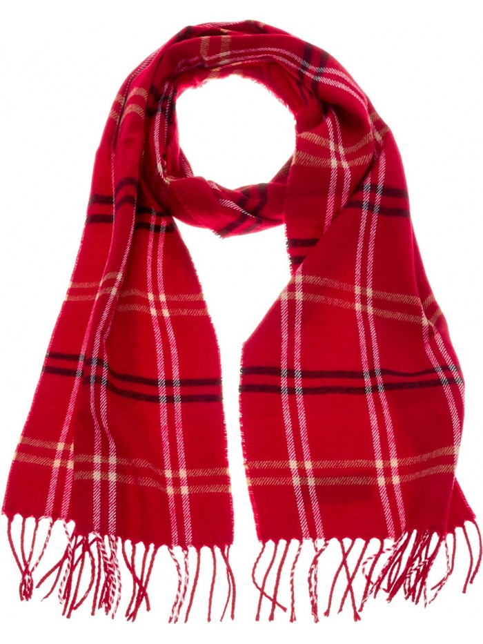 SilverHooks Soft & Warm Plaid Cashmere Scarf w/ Gift Box - Red &Black Plaid Stripe - C5186ZNNARN