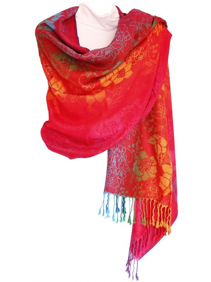 KMystic Colorful Silk Pashmina Scarf Shawl Wrap - Red - CO11A9LPR5J