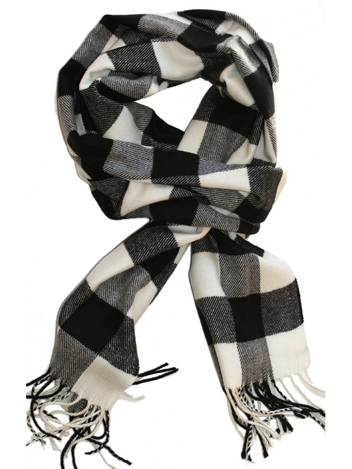 LibbySue--Classic Buffalo Check Plaid- Cashmere Feel Winter Scarf - Black- Whtie - CS110REMIU1