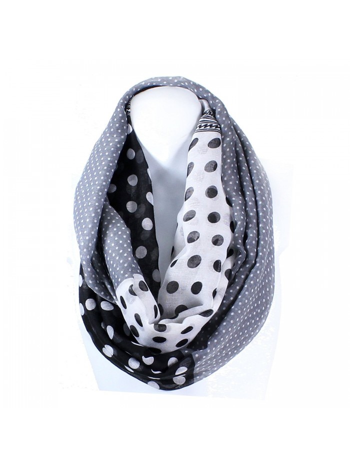 AN Infinity Scarf for Women Lightweight Polka Dots Wide Blanket Style Snood Loop - Black - CC11VH8KH9F