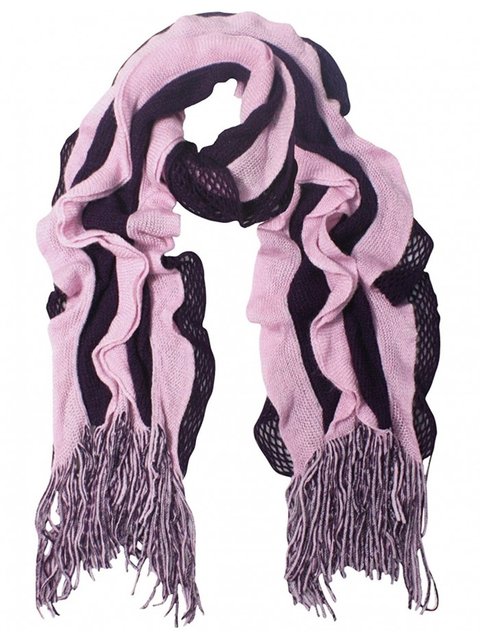 Acrylic Fashion Wavy Ruffle Knitted Tassel Ends Long Scarf Available - Fba - Purple - C6113ZMJSKP