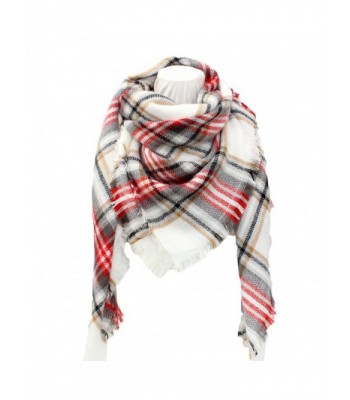 SUNDAYROSE Plaid Blanket Scarves Oversized Winter Warm Sqaure Tartan Shawl Wrap - White Red Grey - CF186OEXAXY