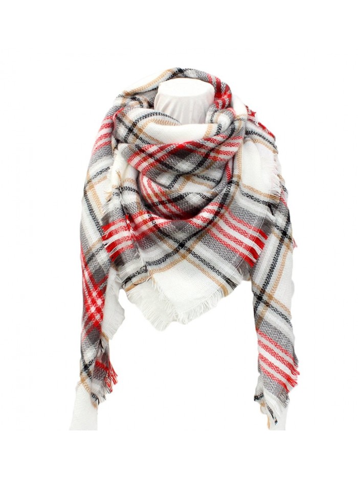 SUNDAYROSE Plaid Blanket Scarves Oversized Winter Warm Sqaure Tartan Shawl Wrap - White Red Grey - CF186OEXAXY