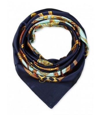 100% Polyester Silk Feeling 35" Kerchief Neck Scarf for Women by corciova - 111 Navy - CS126LOX1W9