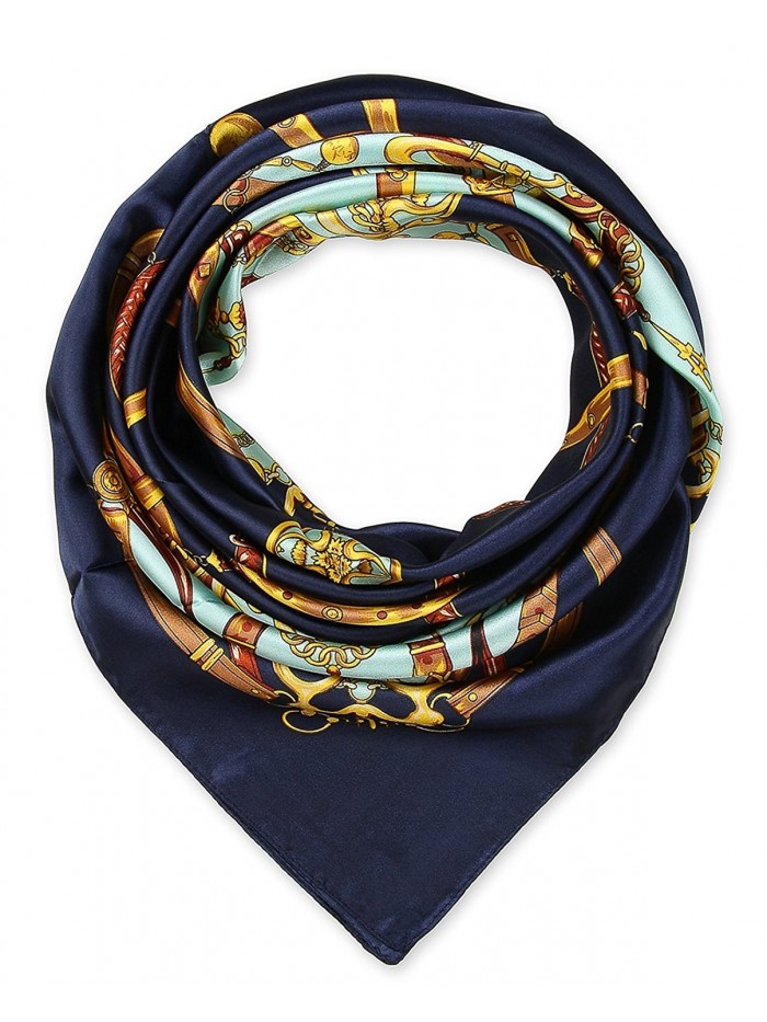 100% Polyester Silk Feeling 35" Kerchief Neck Scarf for Women by corciova - 111 Navy - CS126LOX1W9