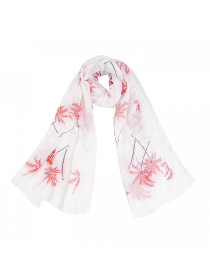 Elegant Tropical Palm Tree Print Frayed End Scarf Wrap - Diff Colors Available - Pink - CF1270V5FXP