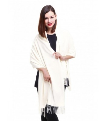 REEMONDE Large Extra Soft Cashmere Blend Women Pashmina Shawl Wrap Stole Scarf - Cream - CH12M8JOHRT