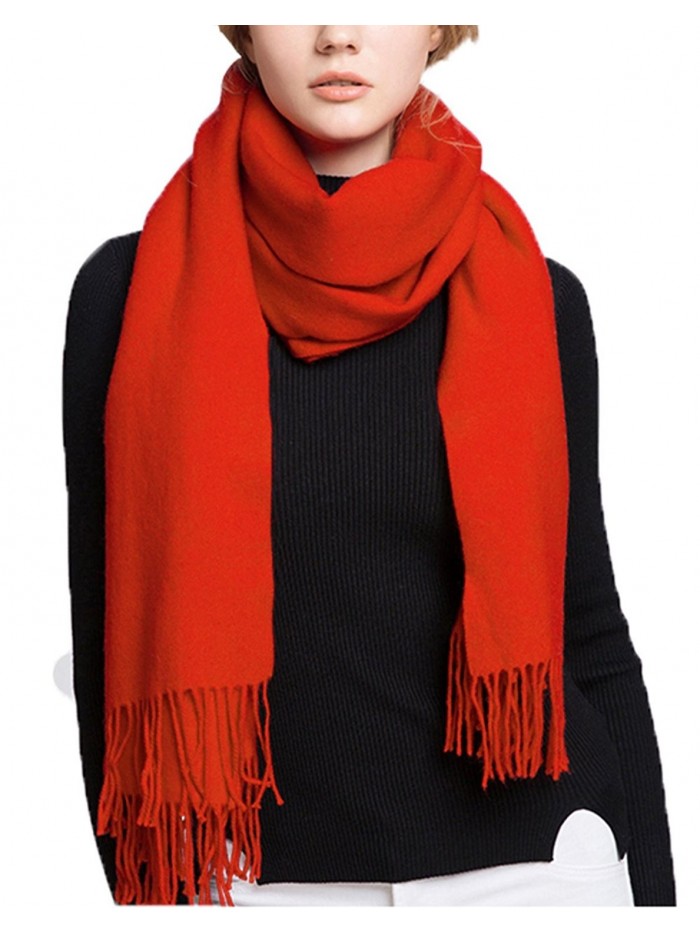 Wander Agio Womens Warm Cashmere Feel Scarf Long Large Couples Scarves Pure Color - Orange - CE187SC078K