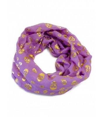 VegasHorizon Lightweight Women's Infinity Scarf with Golden Skull Print - Purple - CN11JXAGD6J