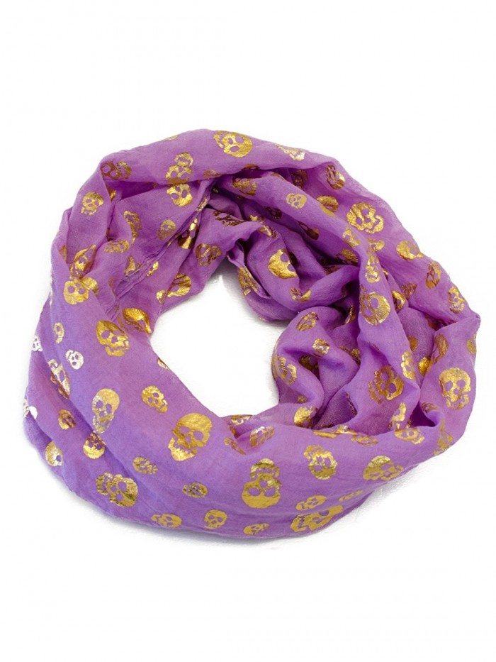 VegasHorizon Lightweight Women's Infinity Scarf with Golden Skull Print - Purple - CN11JXAGD6J