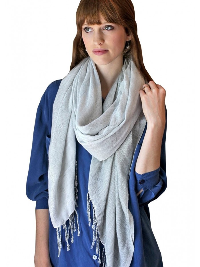 Anika Dali Luxurious Two Color Reversible Pashmina Shawl- Long Tassels- Oversize - Silver/Light Silver - C311E5BNUVD