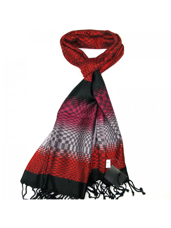 Lovarzi Women Checkered & Lens effect scarf - Colourful ladies pashmina scarves - Red - CW11HK2OTVJ