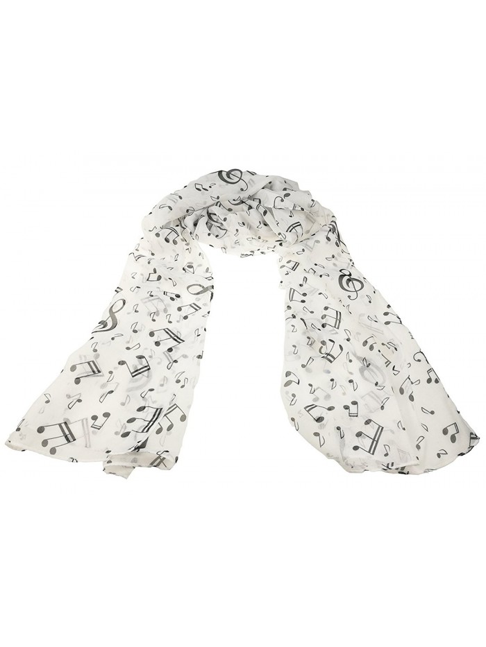 Colorful Elegant Women's Music Note Chiffon Long Scarf Wrap Shawls - White - CI187W9T4CN