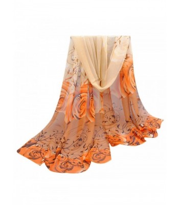 LEERYA Women Beautiful Rose Pattern Chiffon Shawl Wrap Wraps Scarf Scarves - Yellow - CS12LUMNQ9Z