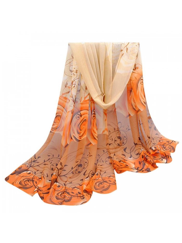 LEERYA Women Beautiful Rose Pattern Chiffon Shawl Wrap Wraps Scarf Scarves - Yellow - CS12LUMNQ9Z