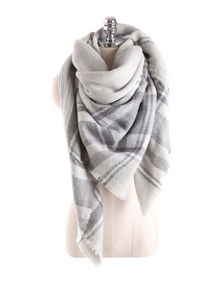 HITOP Women Tartan Scarf Stole Plaid Blanket Checked Scarves Wraps Shawl - Gray - CG12NRMRZWW