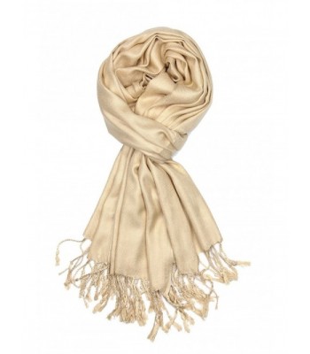 Achillea Large Soft Silky Pashmina Shawl Wrap Scarf in Solid Colors - Champagne - CL12NYWR1DM