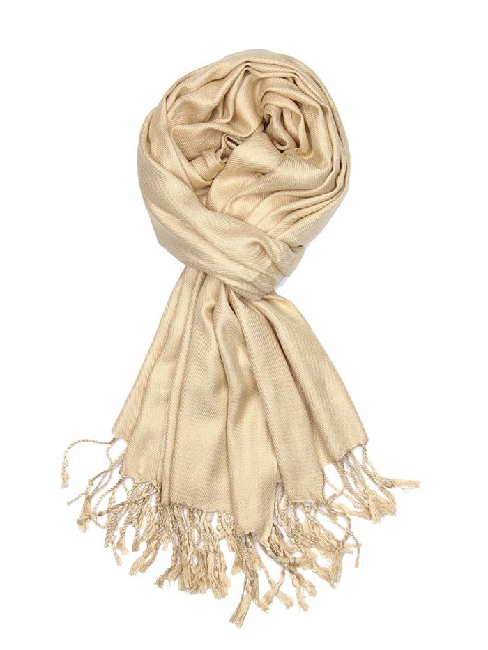 Achillea Large Soft Silky Pashmina Shawl Wrap Scarf in Solid Colors - Champagne - CL12NYWR1DM