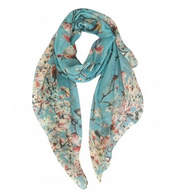 GERINLY - Lightweight Floral Birds Print Shawl Scarf For Spring Season - Light Blue - C812BSBFS21