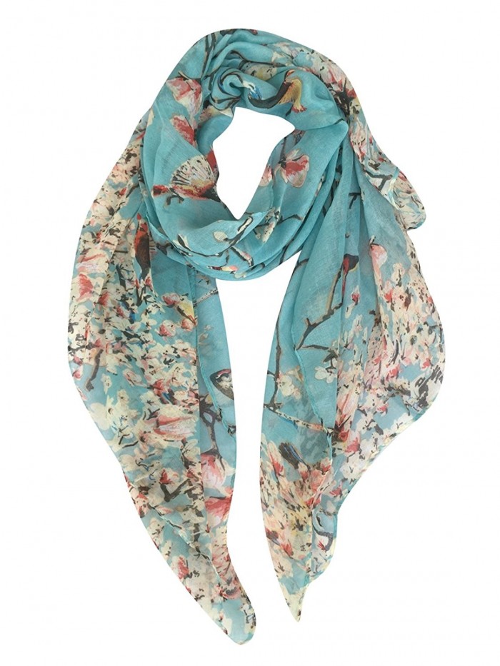 GERINLY - Lightweight Floral Birds Print Shawl Scarf For Spring Season - Light Blue - C812BSBFS21