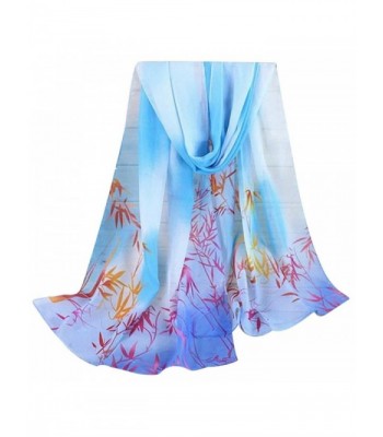 Woman's Scarves- Forthery Soft Large Silk Floral Print Chiffon Shawl Wraps Scarf - Blue - C018678S0YA