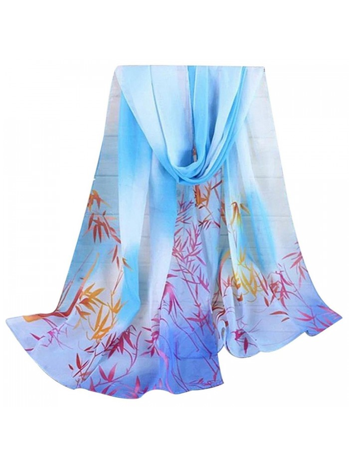 Woman's Scarves- Forthery Soft Large Silk Floral Print Chiffon Shawl Wraps Scarf - Blue - C018678S0YA