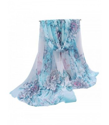 Academyus Women's Long Large Flower Printed Scarf Female Beach Shawl - Light Blue - CI12K29DFAL